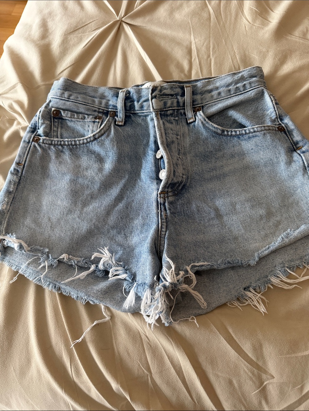 Agolde Light Blue Distressed High-Rise Jean Shorts